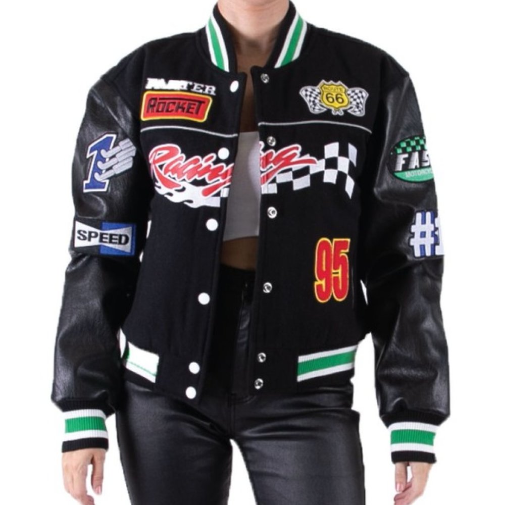 WOOL VARSITY RACING JACKET SIZE MEDUIM WOMEN'S